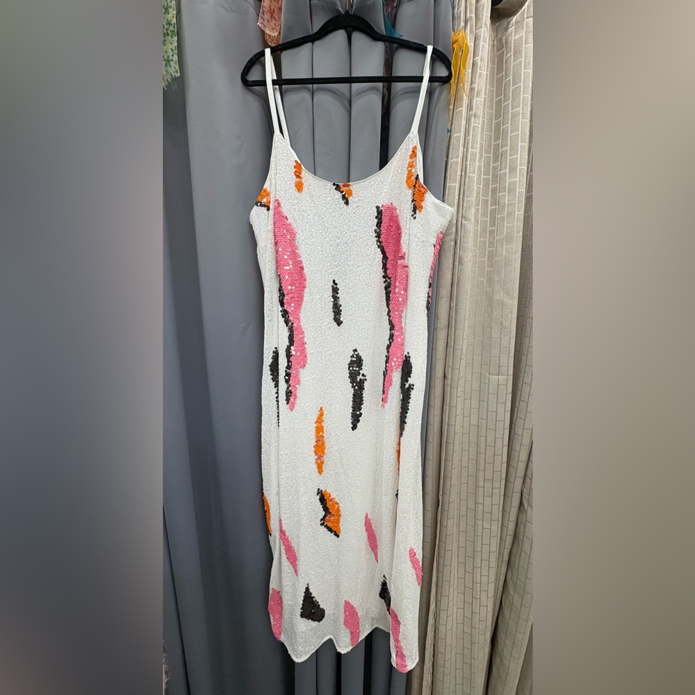 Eloquii Colorful Sequin Midi Dress - Pink, Orange, Black, White